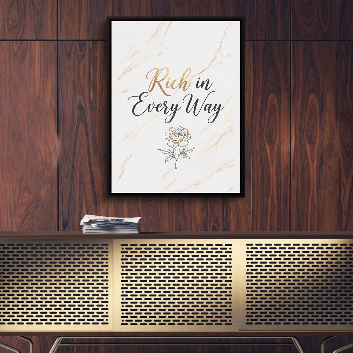 Quote Rich In Every Way — quote rich in every way sq gold wood wall 1port framed black