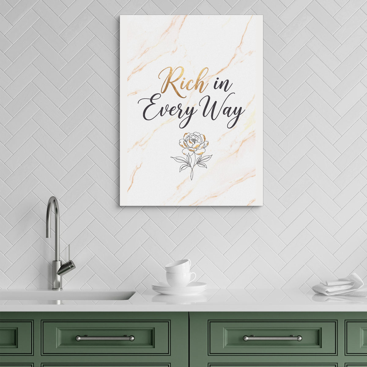 Quote Rich In Every Way — quote rich in every way sq green kitchen 1port flush print