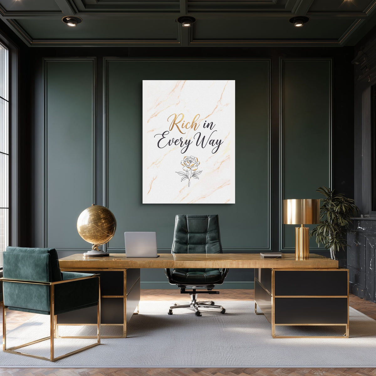 Quote Rich In Every Way — quote rich in every way sq green office room 1port flush print