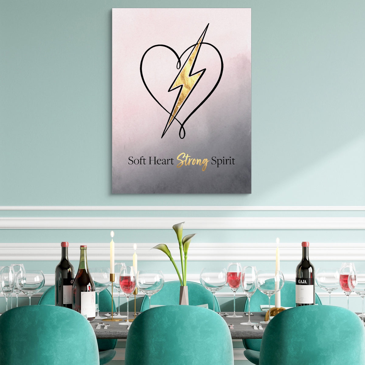 Quote Soft Heart Strong Spirit — quote soft heart strong spirit sq teal dining room 1port flush print
