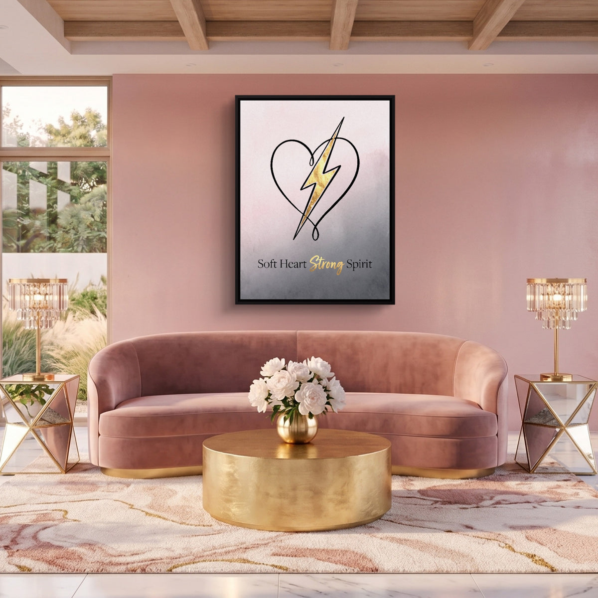 Quote Soft Heart Strong Spirit — quote soft heart strong spirit sq pink pleasure 1port framed black