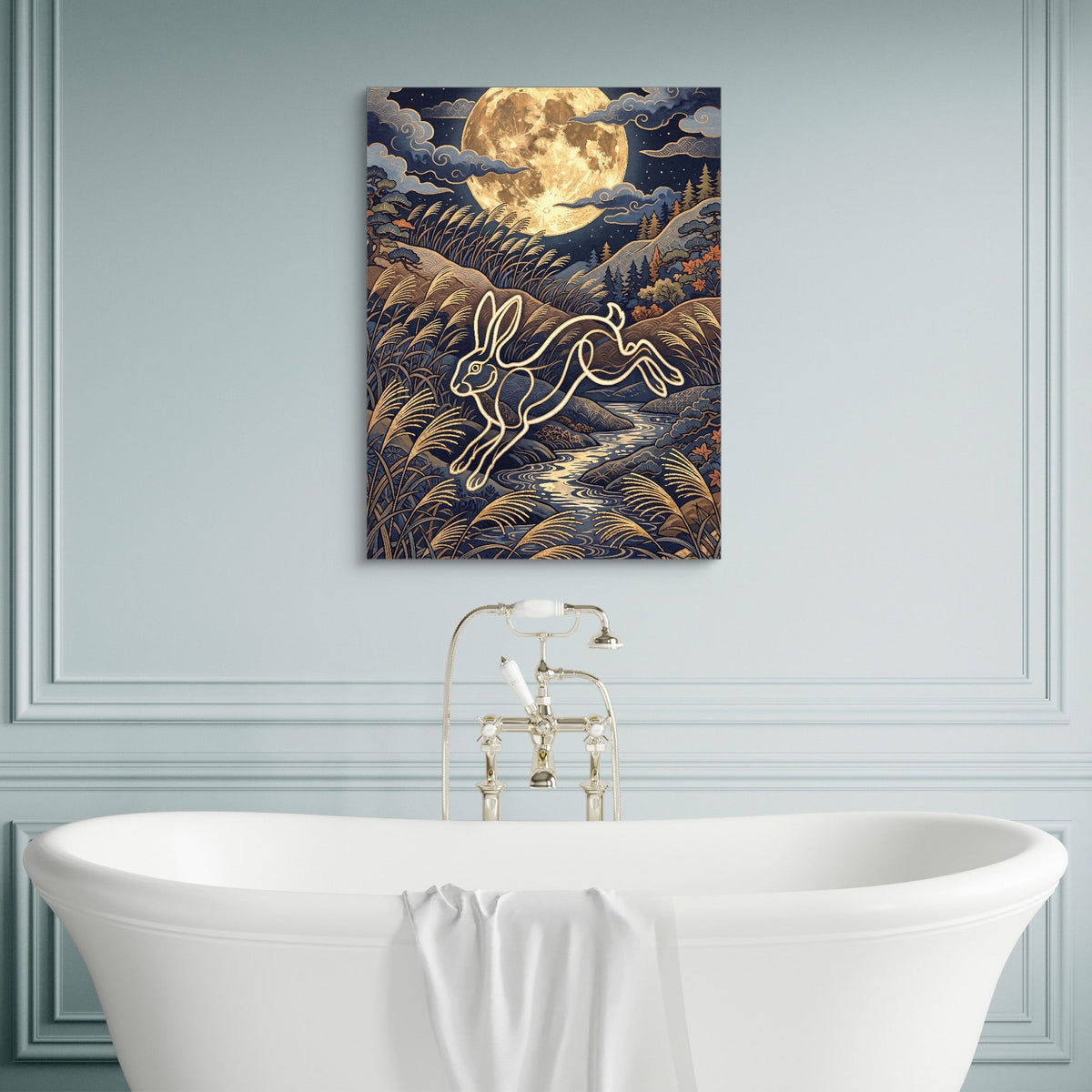 Rabbit Leaping Stream - Luxury Wall Art