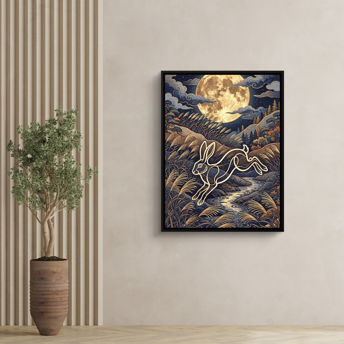 Rabbit Leaping Stream - Luxury Wall Art