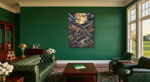 Rabbit Leaping Stream — rabbit leaping stream living room interior view 1port flush print