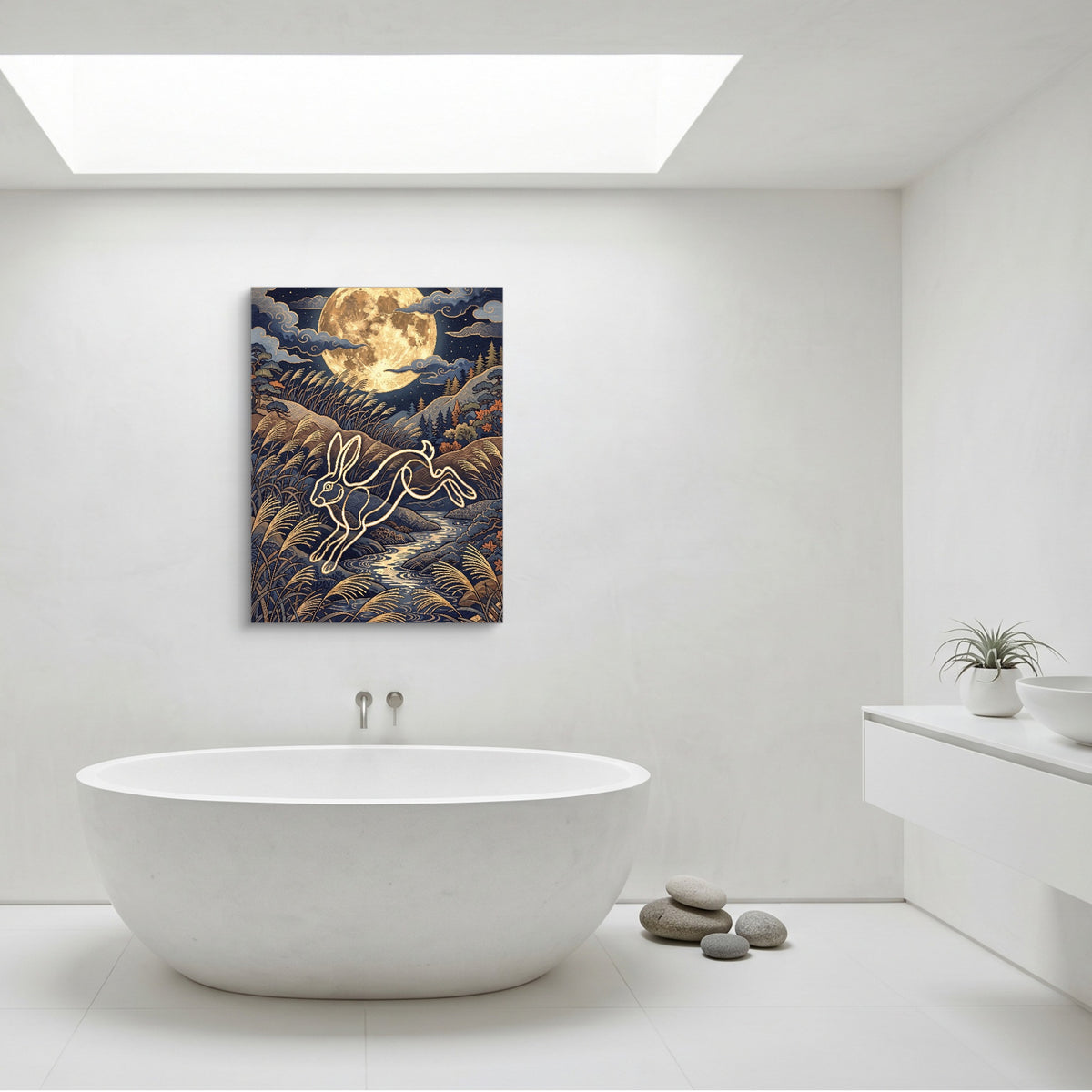 Rabbit Leaping Stream — rabbit leaping stream sq minimalist bathroom 1port flush print