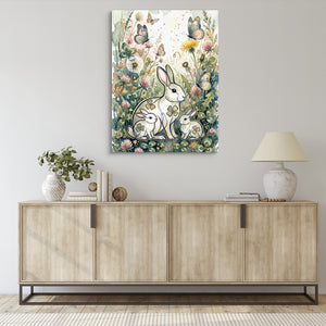 Rabbits Clover Meadow — rabbits clover meadow sq living room desk 1port flush print