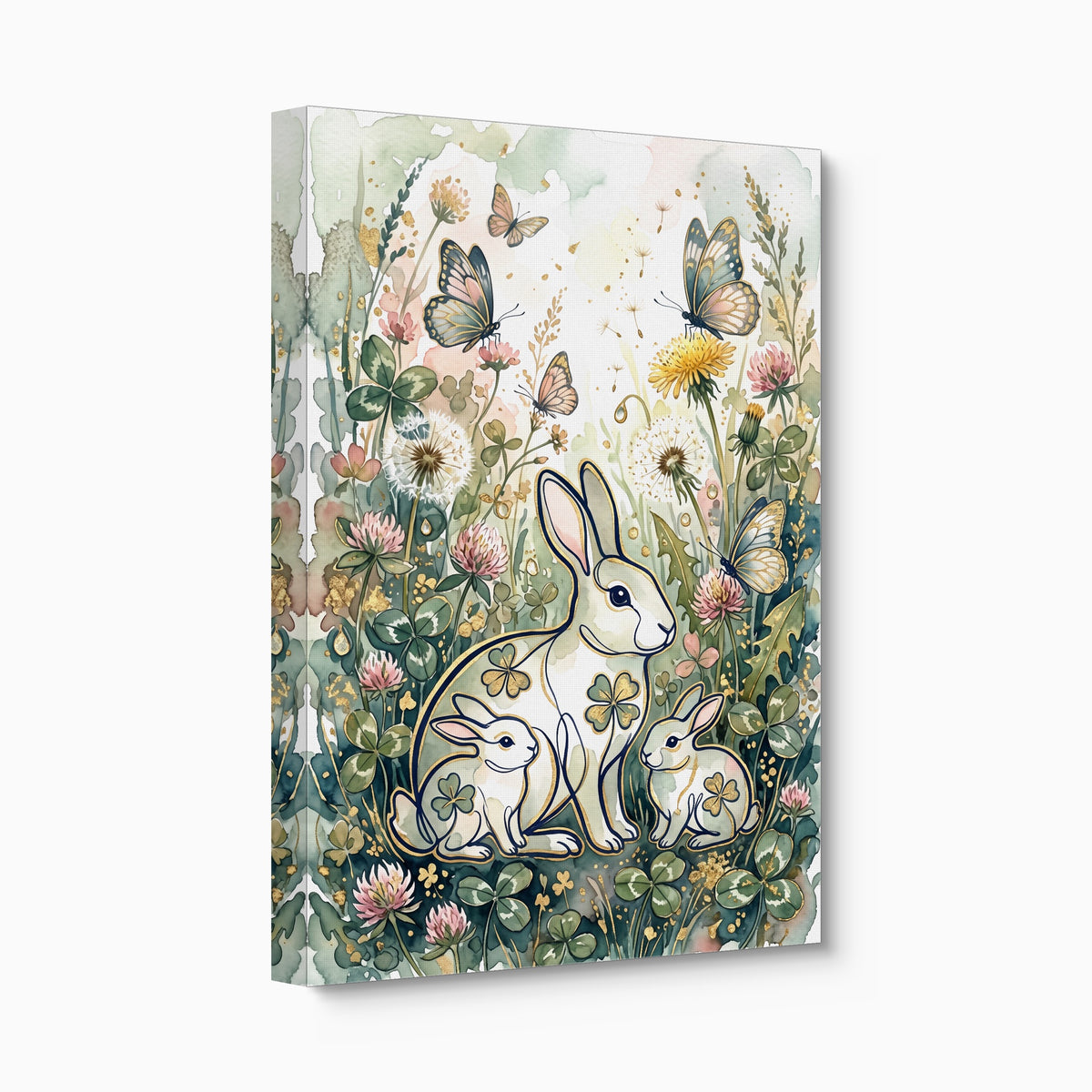 Rabbits Clover Meadow — rabbits clover meadow angled flush print