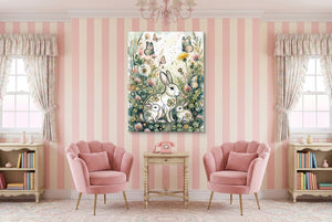 Rabbits Clover Meadow — rabbits clover meadow pink living room interior 1port flush print