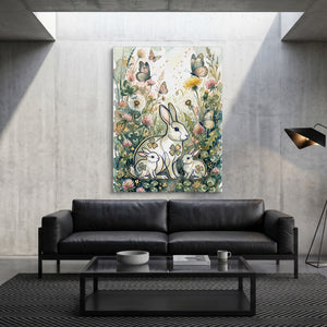 Rabbits Clover Meadow — rabbits clover meadow sq grey luxury 1port flush print