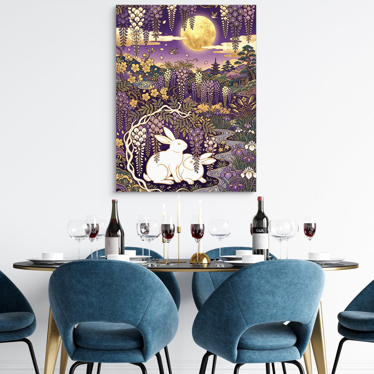 Rabbits Golden Night — rabbits golden night sq dining room tables 1port flush print