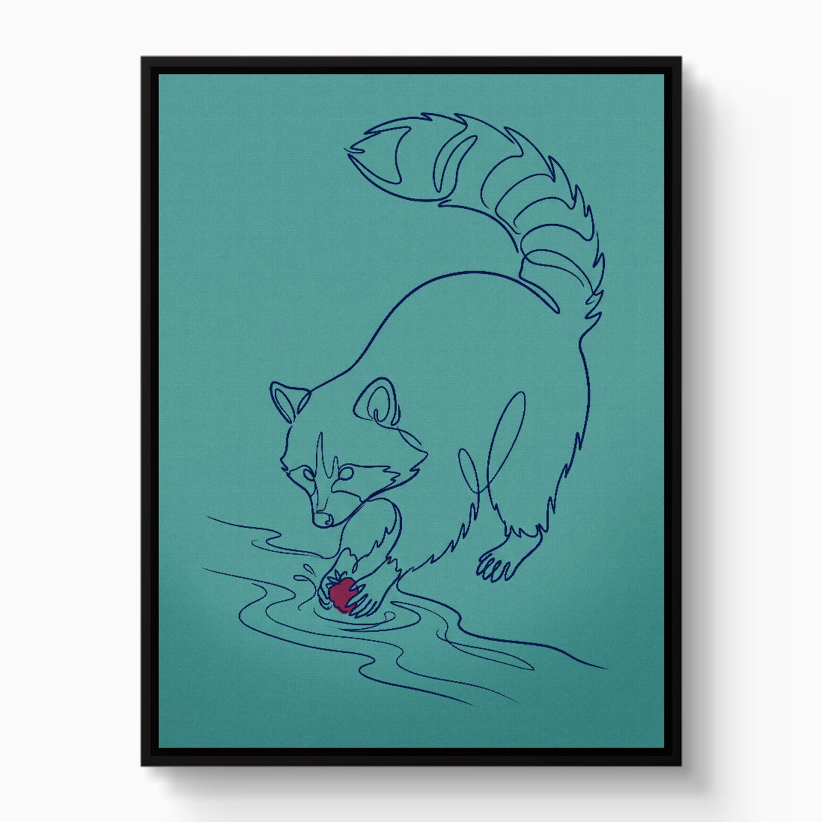 Raccoon Line Art — raccoon line art white studio framed black
