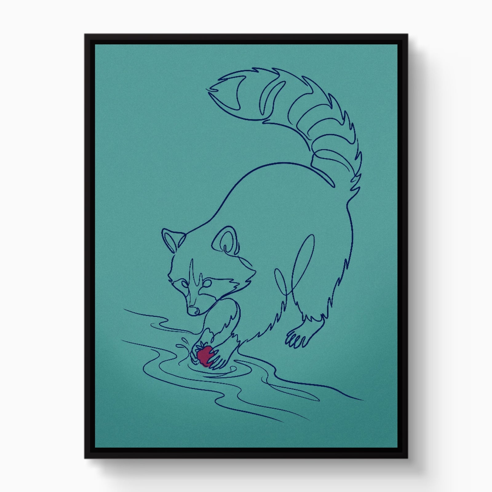 Raccoon Line Art — raccoon line art white studio framed black