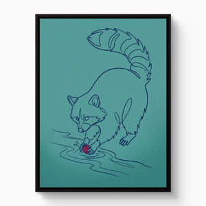Raccoon Line Art — raccoon line art white studio framed black