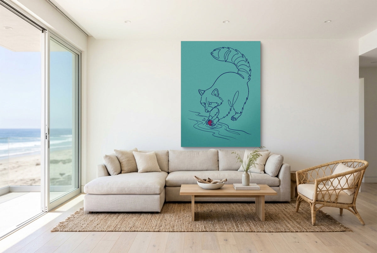 Raccoon Line Art — raccoon line art living room with couch 1port flush print