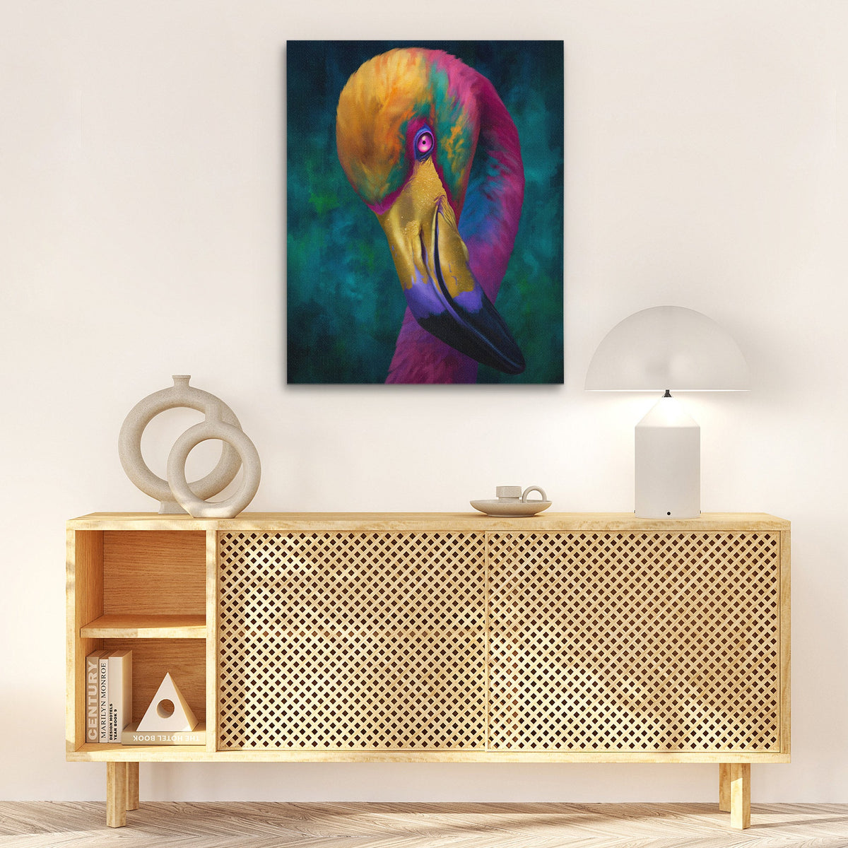 Rainbow Flamingo Preening - Luxury Wall Art