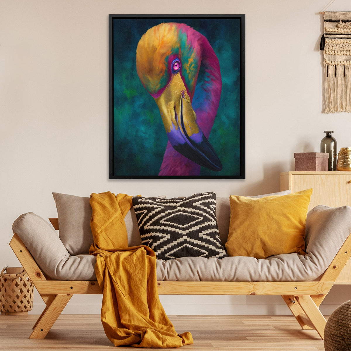 Rainbow Flamingo Preening - Luxury Wall Art