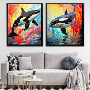 Rainbow Orcas (2) Set - Luxury Wall Art