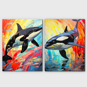 Rainbow Orcas (2) Set - Luxury Wall Art