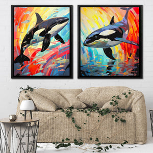 Rainbow Orcas (2) Set - Luxury Wall Art