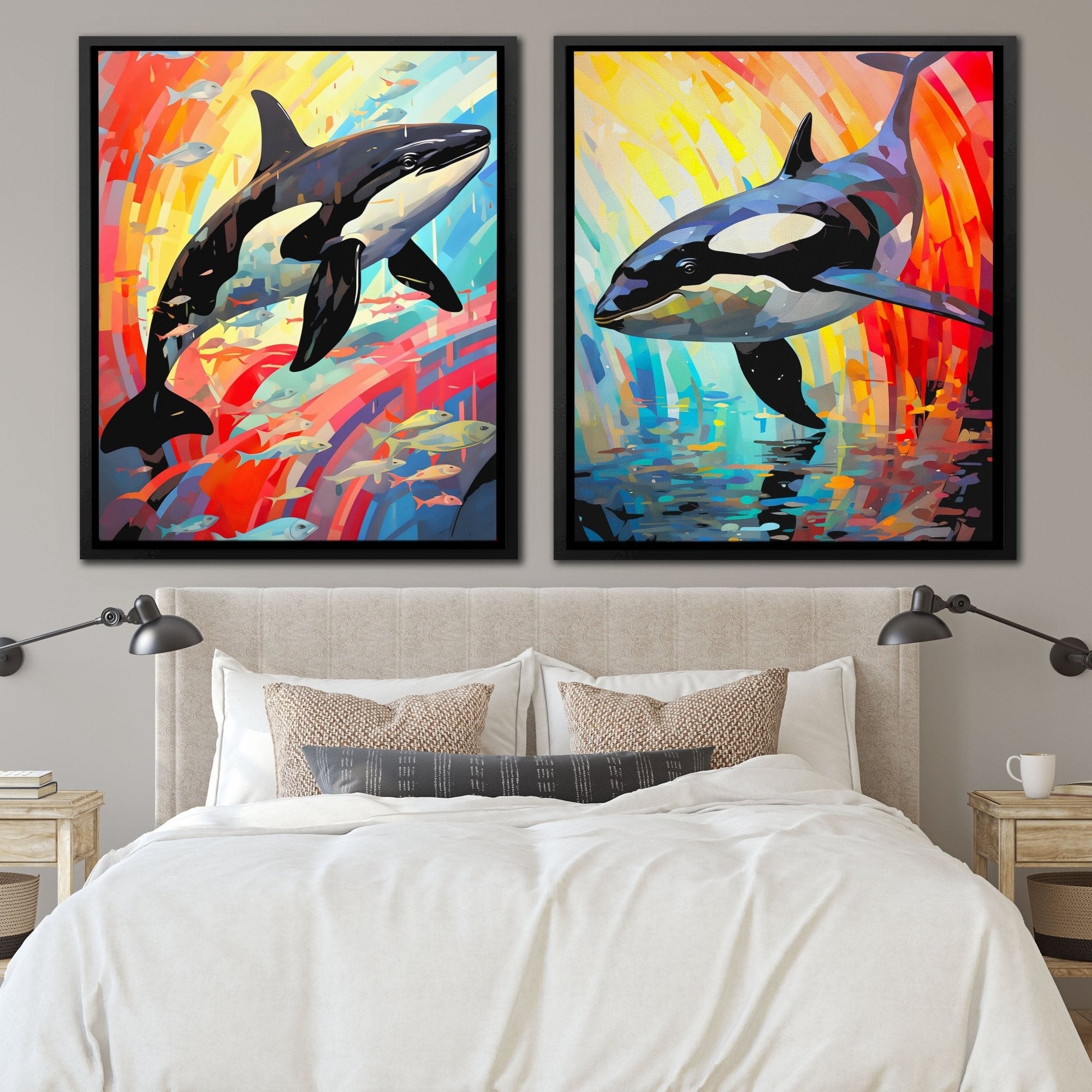 Rainbow Orcas (2) Set - Luxury Wall Art