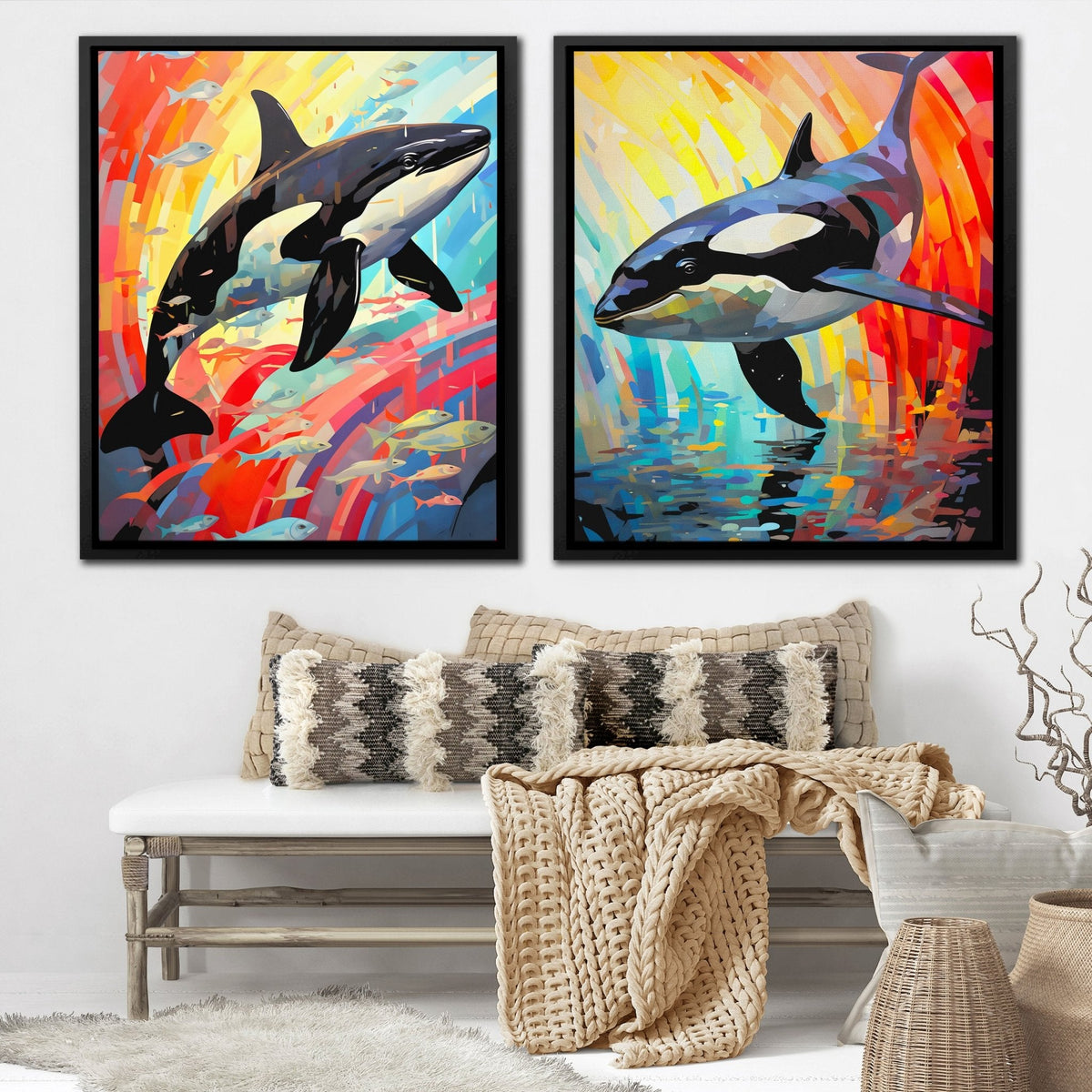 Rainbow Orcas (2) Set - Luxury Wall Art