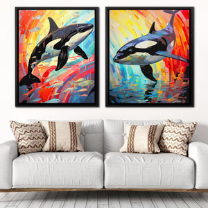 Rainbow Orcas (2) Set - Luxury Wall Art