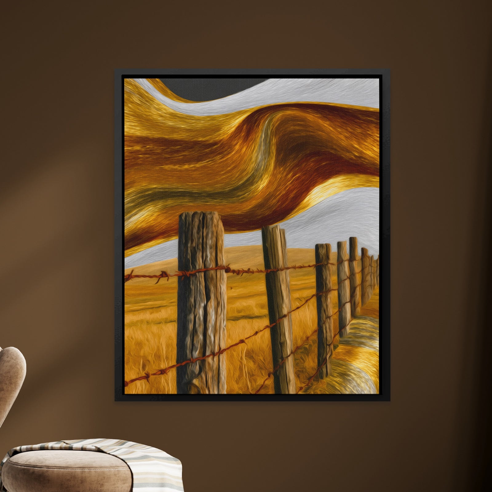 Ranch Fence Golden canvas wall art