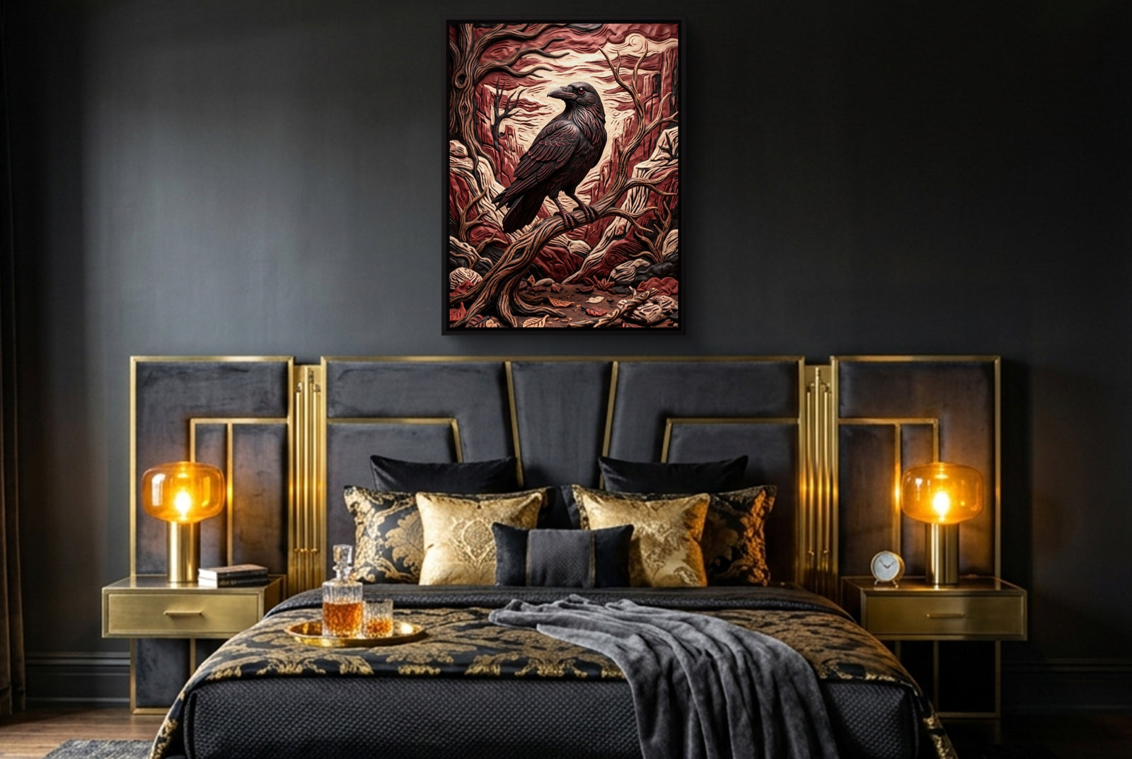 Raven Crimson Canyon — raven crimson canyon white studio framed black