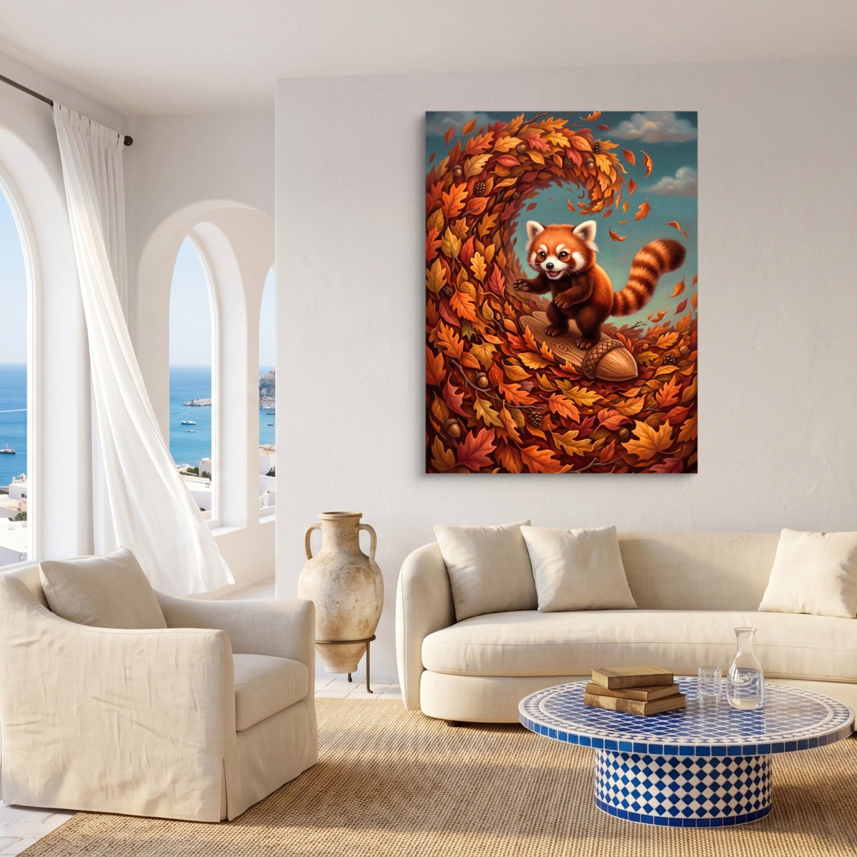 Red Panda Surfs Autumn - Luxury Wall Art