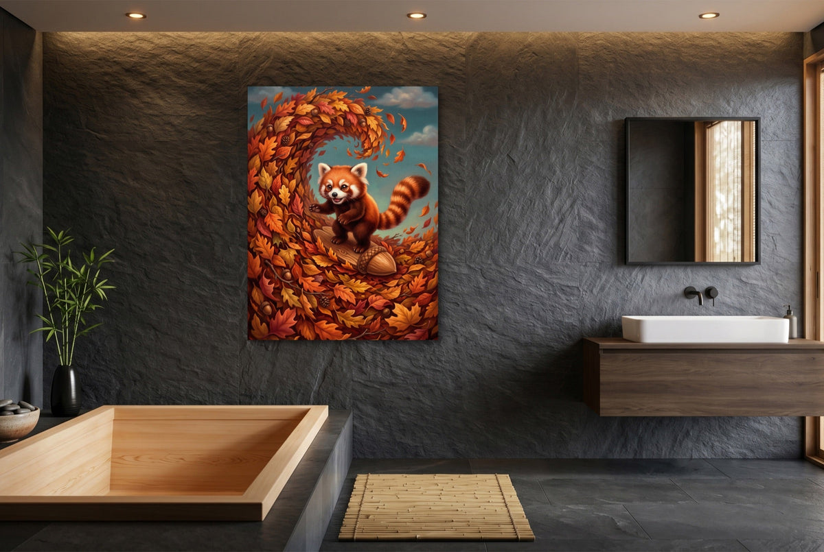 Red Panda Surfs Autumn - Luxury Wall Art