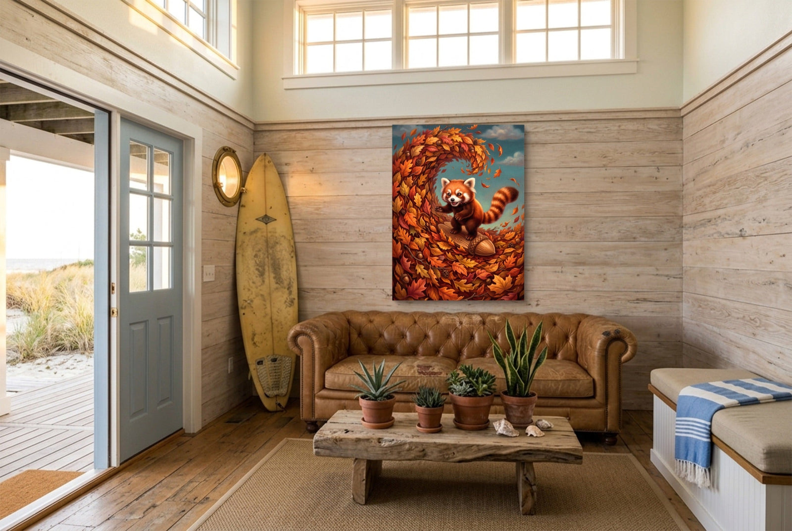 Red Panda Surfs Autumn - Luxury Wall Art