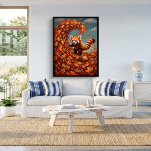 Red Panda Surfs Autumn - Luxury Wall Art
