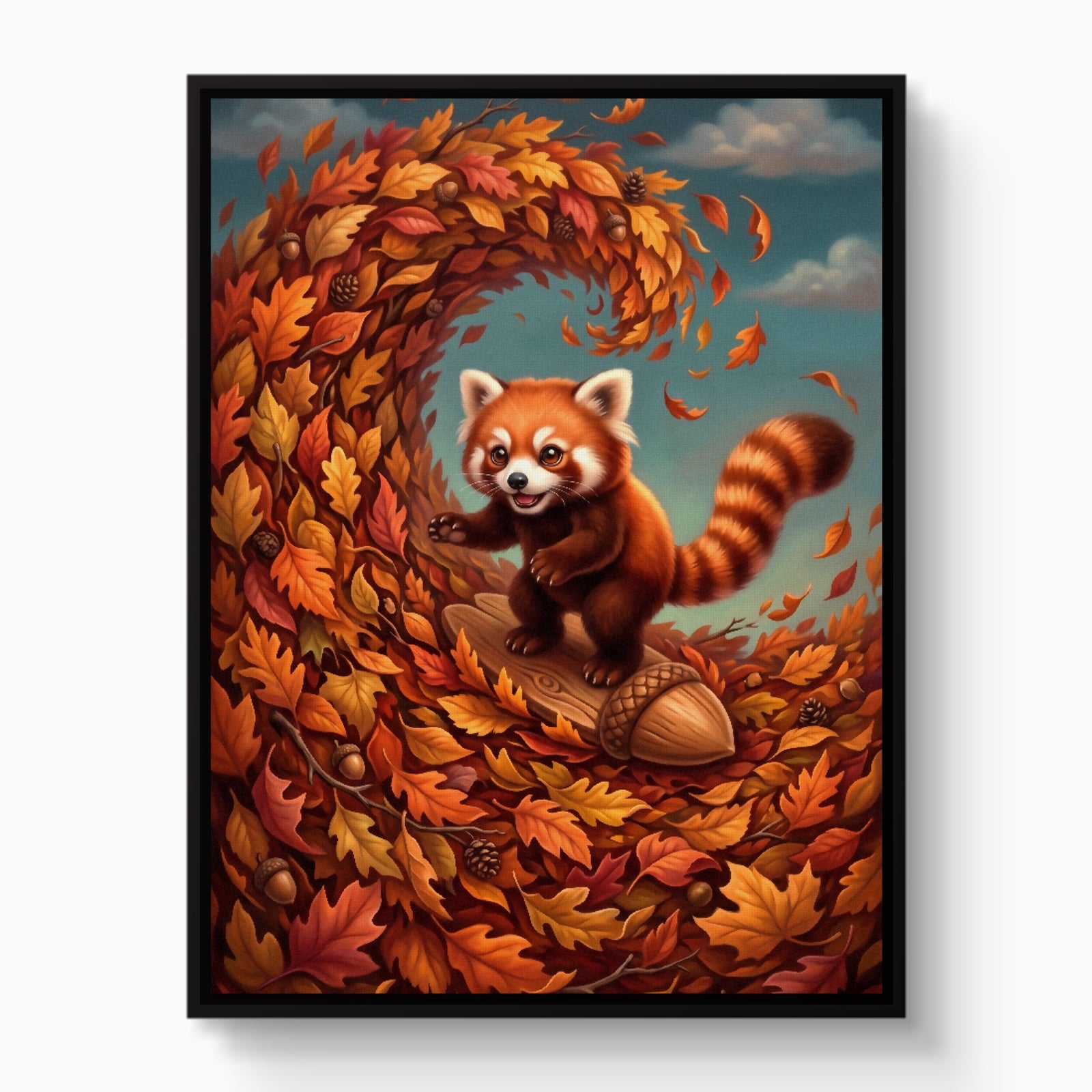Red Panda Surfs Autumn — red panda surfs autumn white studio framed black
