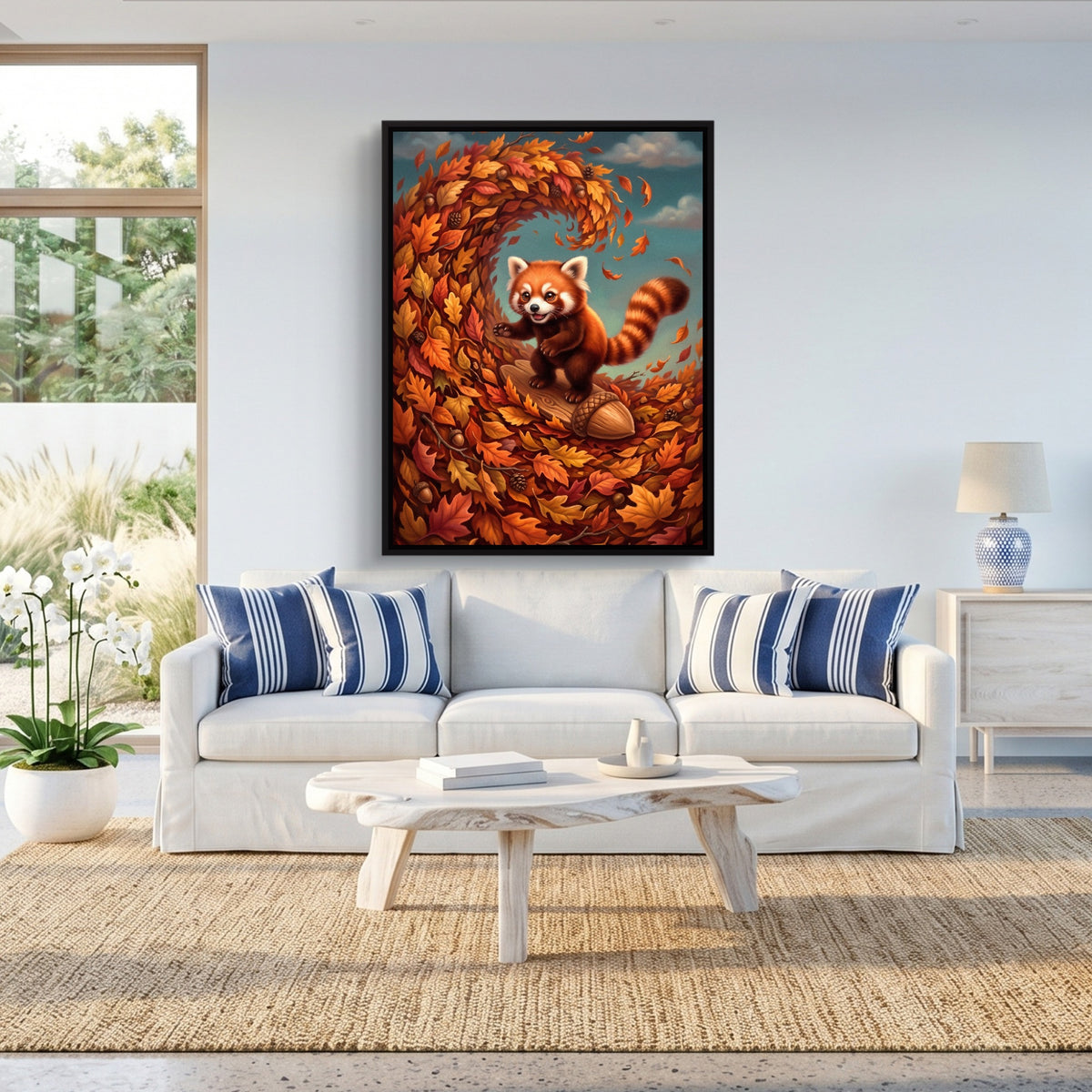Red Panda Surfs Autumn — red panda surfs autumn sq beach house 1port framed black
