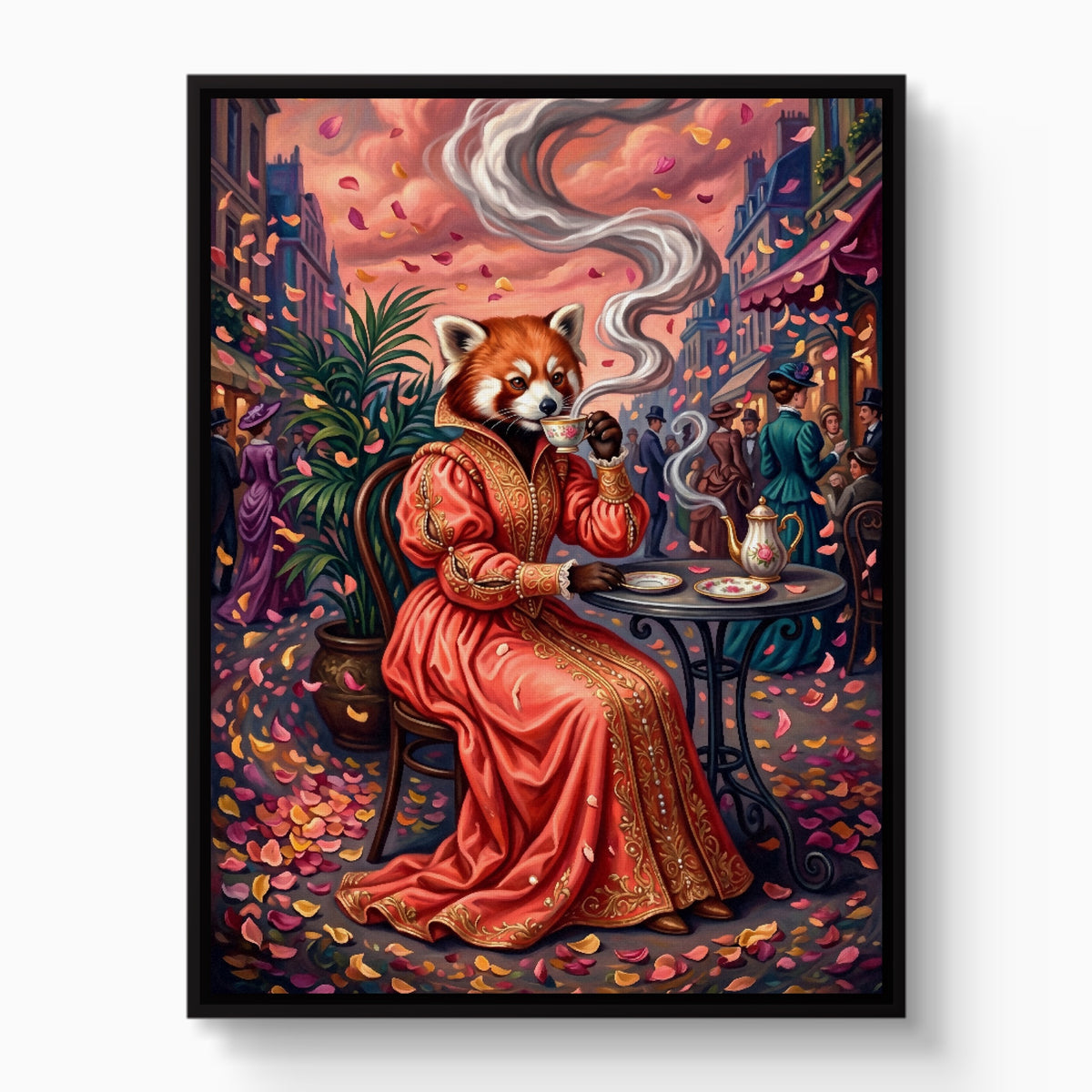 Red Panda Tea Time — red panda tea time white studio framed black