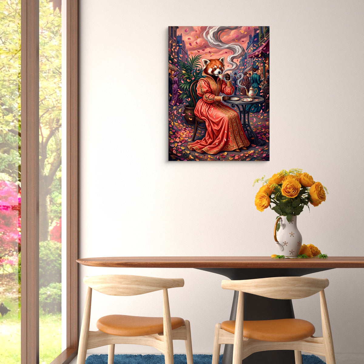 Red Panda Tea Time — red panda tea time sq floral dining room 1port flush print