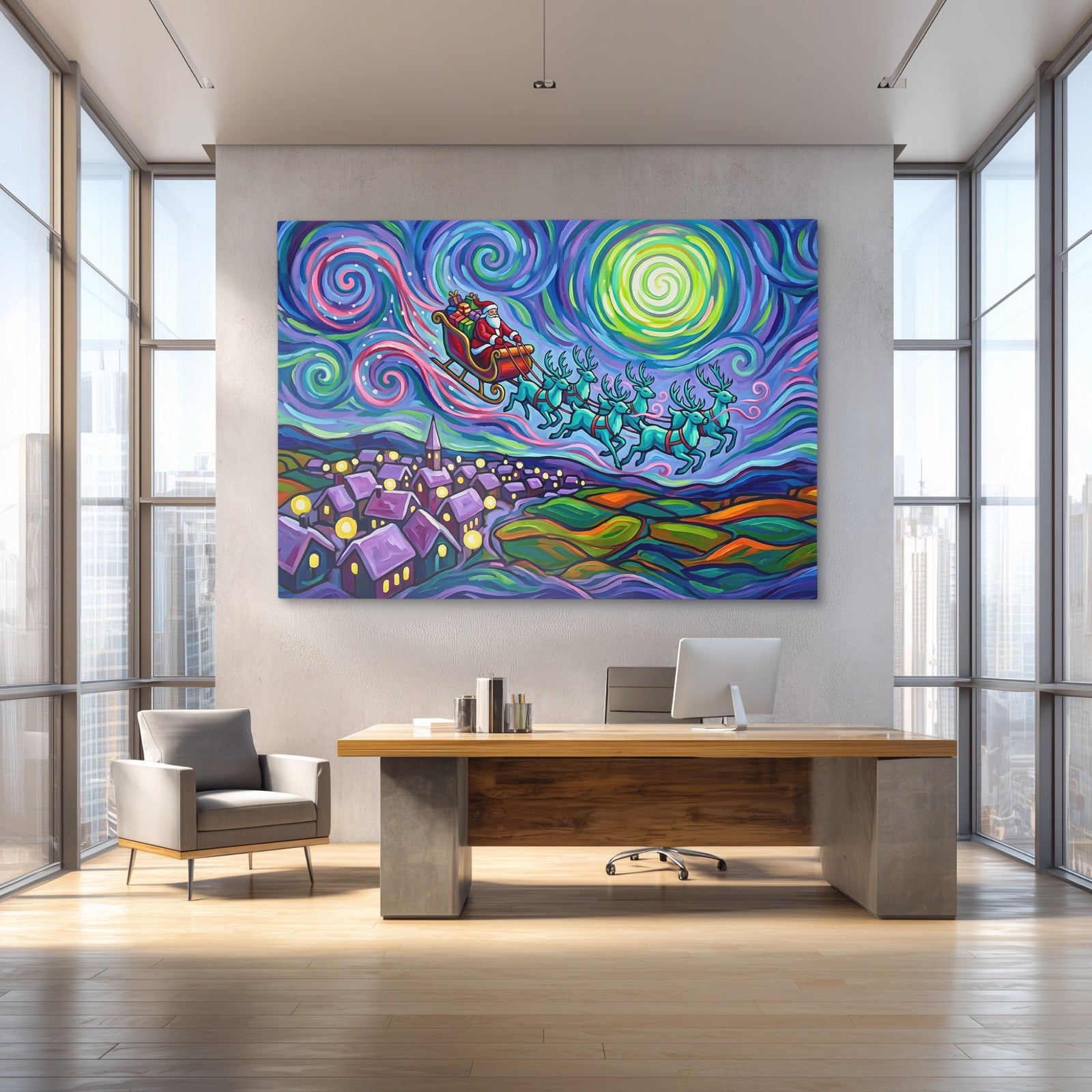 Reindeer Swirling Sky canvas wall art