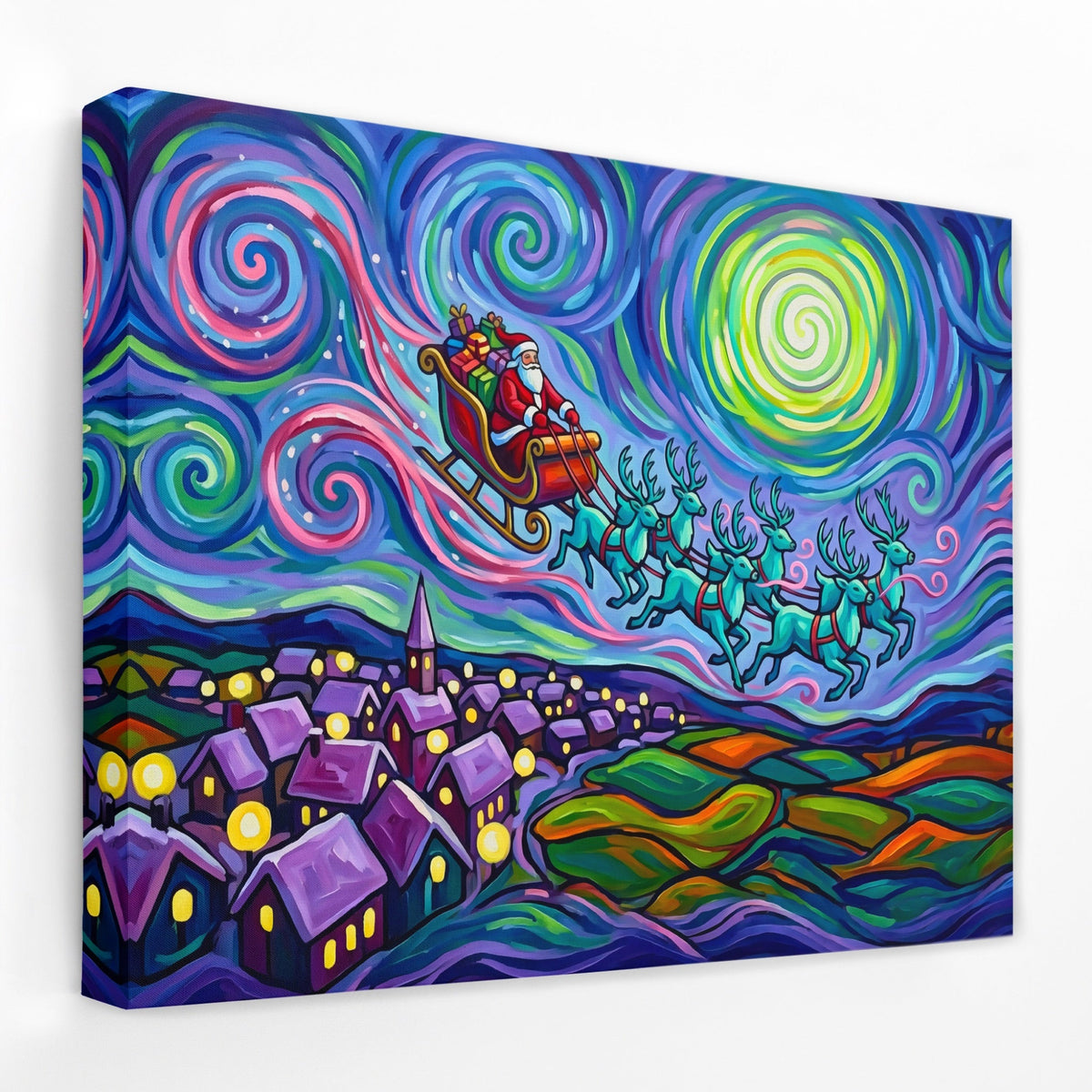 Reindeer Swirling Sky canvas wall art, room view