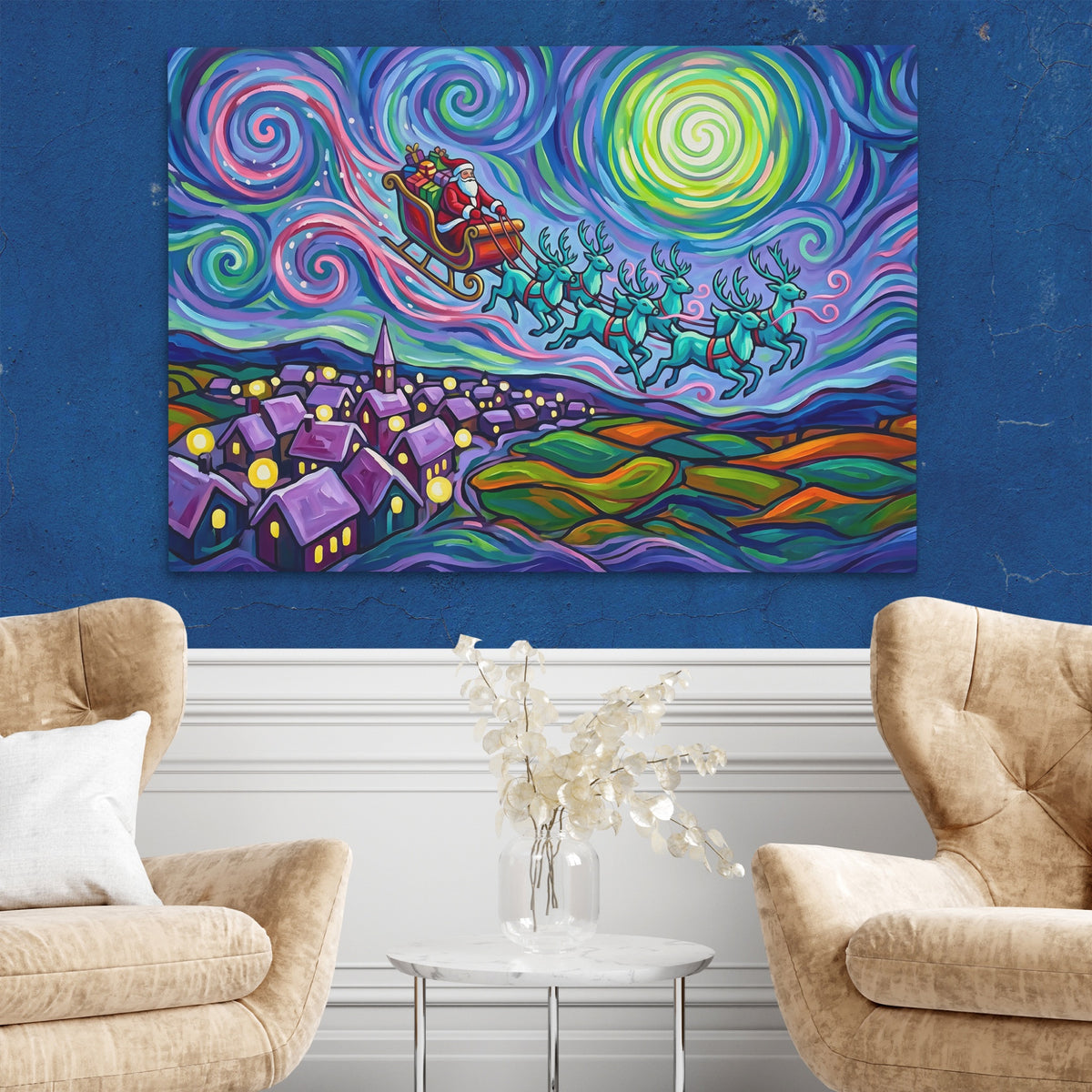Reindeer Swirling Sky — Reindeer Swirling Sky Two Chairs Blue Walls2 131