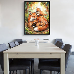 Resting Fox Family — resting fox family sq office wall 1port framed black