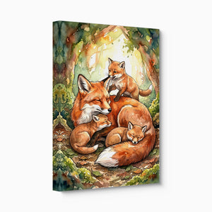 Resting Fox Family — resting fox family angled flush print
