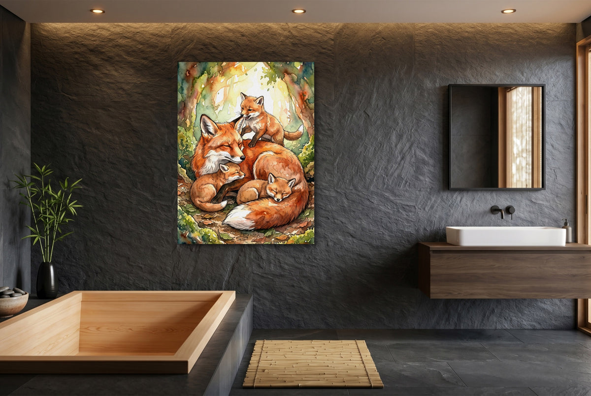 Resting Fox Family — resting fox family small bathroom interior 1port flush print