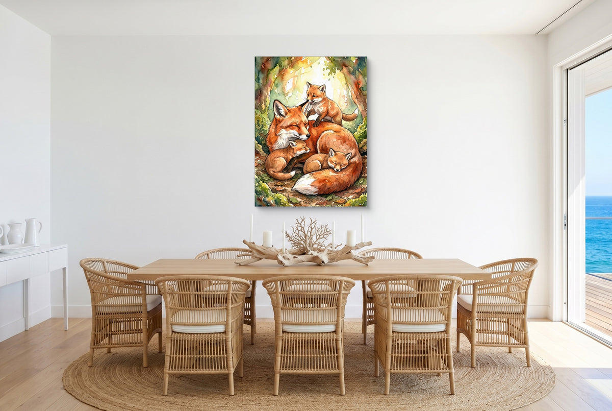 Resting Fox Family — resting fox family small dining room with ocean view 1port flush print