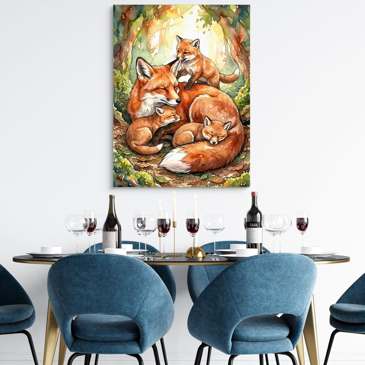 Resting Fox Family — resting fox family sq dining room tables 1port flush print
