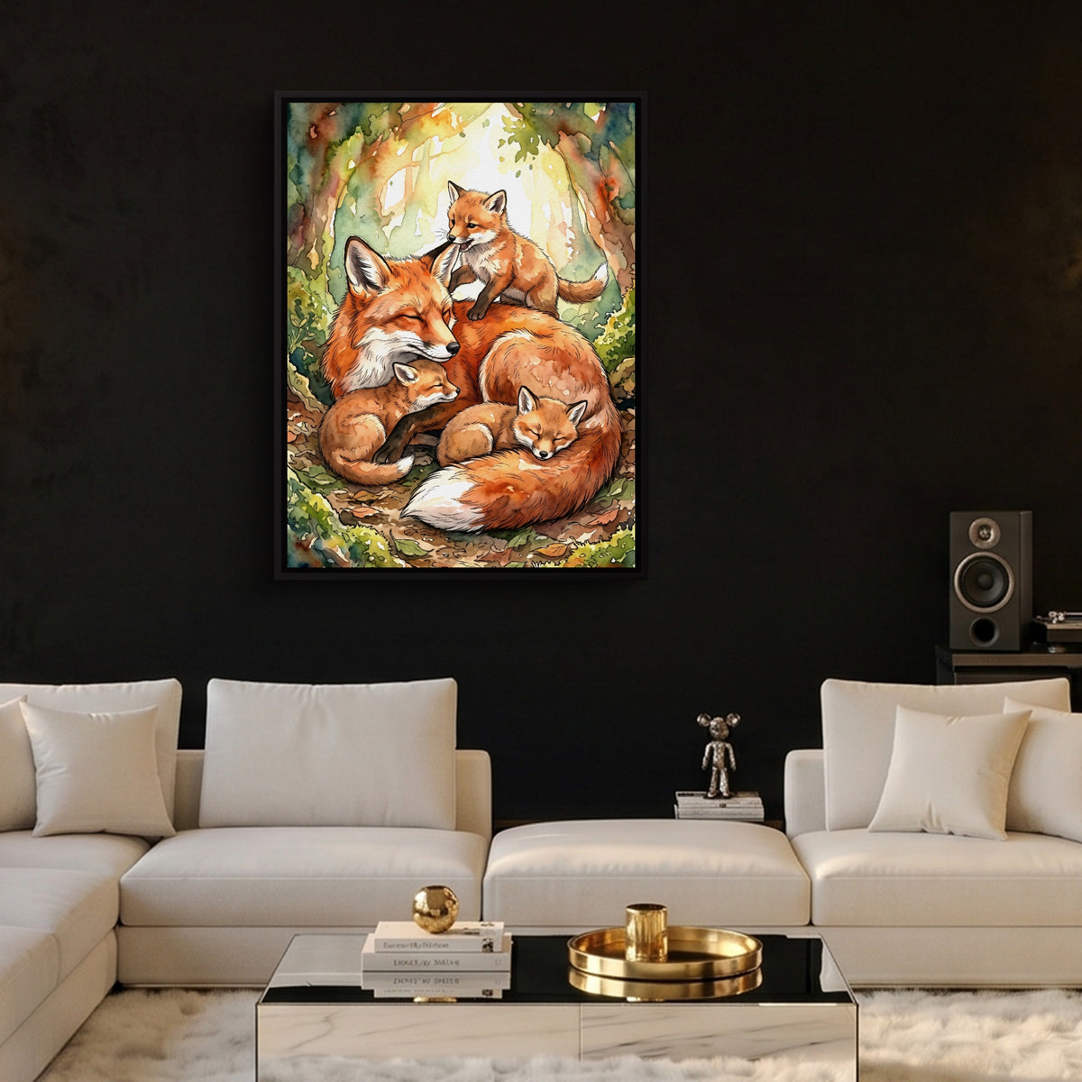 Resting Fox Family — resting fox family sq hype beast land v2 1port framed black