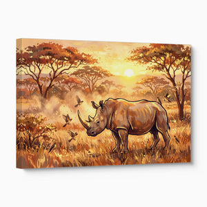 Rhino Savannah Sunset — rhino savannah sunset angled flush print