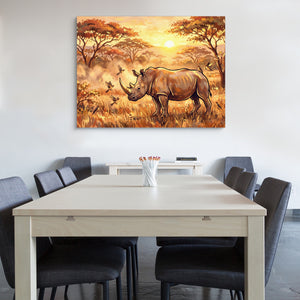 Rhino Savannah Sunset — rhino savannah sunset sq office wall 1land flush print