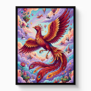 Rising Phoenix Pop Surreal — rising phoenix pop surreal white studio framed black