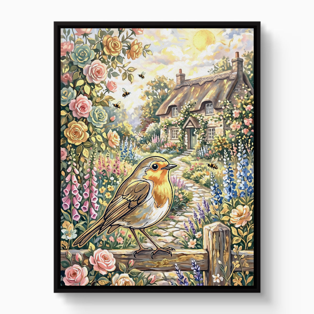 Robin Garden Cottage — robin garden cottage white studio framed black