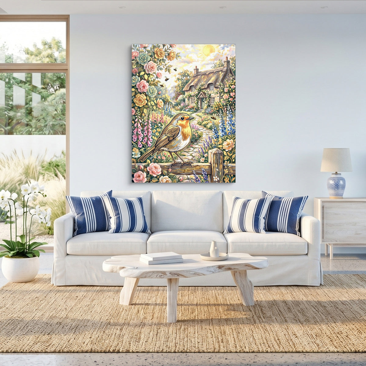 Robin Garden Cottage — robin garden cottage sq beach house 1port flush print